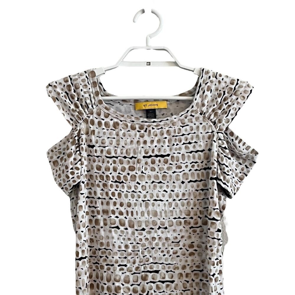 St. John Neutral Printed Cold Shoulder Knit Blouse - Picture 2 of 7